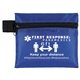 aerial view a blue europa 5 piece kit with 3- ply mask antiseptic wipes in zipper pouch, image 1 of 2