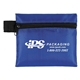 aerial view a blue 13 piece mask sanitizing safety kit inserted into zipper pack, image 1 of 3