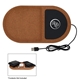 aerial view a black cork wireless charging pad desktop organizer, image 1 of 3