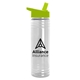 aerial view a clear bottle & lime green lid slim water bottle, image 1 of 2