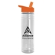 aerial view a clear bottle & orange lid slim water bottle, image 1 of 2