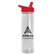 aerial view a clear bottle & red lid slim water bottle, image 1 of 2