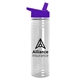 aerial view a clear bottle & violet lid slim water bottle, image 1 of 2
