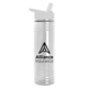aerial view a clear bottle & white lid slim water bottle, image 1 of 2