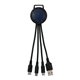 aerial view a navy blue two tone 3- in -1 charging cable, image 1 of 2