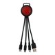aerial view a red two tone 3- in -1 charging cable, image 1 of 2