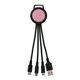 aerial view a pink two tone 3- in -1 charging cable, image 1 of 2