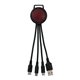 aerial view a burgundy two tone 3- in -1 charging cable, image 1 of 2