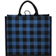 aerial view a blue buffalo plaid printed jute tote, image 1 of 6