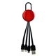 aerial view a red metallic easy clip 3 in 1 charging cable, image 1 of 2