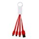 aerial view a red 3- in -1 noodle charging cable with type c usb, image 1 of 2