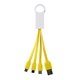 aerial view a yellow 3- in -1 noodle charging cable with type c usb, image 1 of 2