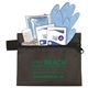 aerial view a black 6 piece take everywhere first aid protection pack in zipper pouch, image 1 of 3