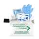 aerial view a white 6 piece take everywhere first aid protection pack in zipper pouch, image 1 of 3