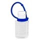 aerial view a blue sanpal connect 1.0 oz compact hand sanitizer antibacterial gel in flip - top squeeze bottle with colorful silicone leash, image 1 of 2
