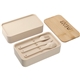 aerial view a beige stackable bamboo fiber bento box, image 1 of 8