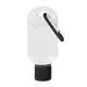 aerial view a clear with black cap and black carabiner 1.8 oz hand sanitizer with carabiner, image 1 of 6