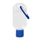 aerial view a clear with blue cap and blue carabiner 1.8 oz hand sanitizer with carabiner, image 1 of 6