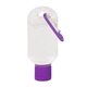 aerial view a clear with purple cap and purple carabiner 1.8 oz hand sanitizer with carabiner, image 1 of 5
