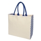 aerial view a natural with royal blue catalina cotton canvas tote bag, image 1 of 3