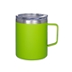 aerial view a green-lime 12 oz vacuum insulated stainless steel coffee mug, image 1 of 2