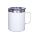 aerial view a white 12 oz vacuum insulated stainless steel coffee mug, image 1 of 2