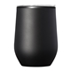 aerial view a black 12oz budget stemless wine tumbler with lid, image 1 of 2