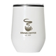 aerial view a white 12 oz budget stemless wine tumbler with lid, image 1 of 2