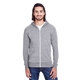 aerial view a grey triblend threadfast apparel unisex triblend full - zip light hoodie, image 1 of 2