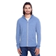 aerial view a navy triblend threadfast apparel unisex triblend full - zip light hoodie, image 1 of 2