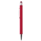 aerial view a red pms200 lindsay ballpoint double pen with stylus, image 1 of 4