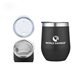 a black 12 oz black double - walled wine cup, stainless steel liner w / leakproof lid sipping hole