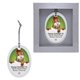 a white w/gray cord & oval style high gloss finish ceramic ornament