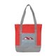 aerial view a red 199 glenwood - non - woven tote bag with 210d pocket - colorjet, image 1 of 2