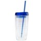 aerial view a clear body with blue tops and straws wave mug, image 1 of 2