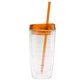 aerial view a clear body with orange tops and straws wave mug, image 1 of 2
