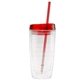 aerial view a clear body with red tops and straws wave mug, image 1 of 2