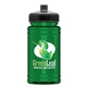 aerial view a black lid & transparent green bottle upcycle - mini 16 oz rpet sports bottle with push - pull lid - digital, image 1 of 2