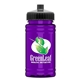 aerial view a black lid & transparent violet bottle upcycle - mini 16 oz rpet sports bottle with push - pull lid - digital, image 1 of 2
