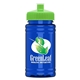 a lime green lid & transparent blue bottle upcycle - mini 16 oz rpet sports bottle with push - pull lid - digital