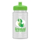 aerial view a lime green lid & eco white bottle upcycle - mini 16 oz rpet sports bottle with push - pull lid - digital, image 1 of 2