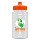aerial view a orange lid & eco white bottle upcycle - mini 16 oz rpet sports bottle with push - pull lid - digital, image 1 of 2