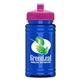 a pink lid & transparent blue bottle upcycle - mini 16 oz rpet sports bottle with push - pull lid - digital
