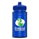 aerial view a royal blue lid & transparent blue bottle upcycle - mini 16 oz rpet sports bottle with push - pull lid - digital, image 1 of 2