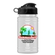 a black lid & eco white bottle upcycle mini - 16 oz rpet sport bottle with flip top lid