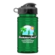 a black lid & transparent green bottle upcycle mini - 16 oz rpet sport bottle with flip top lid