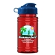 a reflex blue lid & transparent red bottle upcycle mini - 16 oz rpet sport bottle with flip top lid
