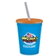 a cyan cup & translucent orange lid & frost straw 16 oz stadium tumbler cup with lid straw - digital