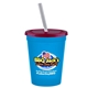 a cyan cup & translucent red lid & frost straw 16 oz stadium tumbler cup with lid straw - digital