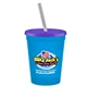 a cyan cup & translucent violet lid & frost straw 16 oz stadium tumbler cup with lid straw - digital